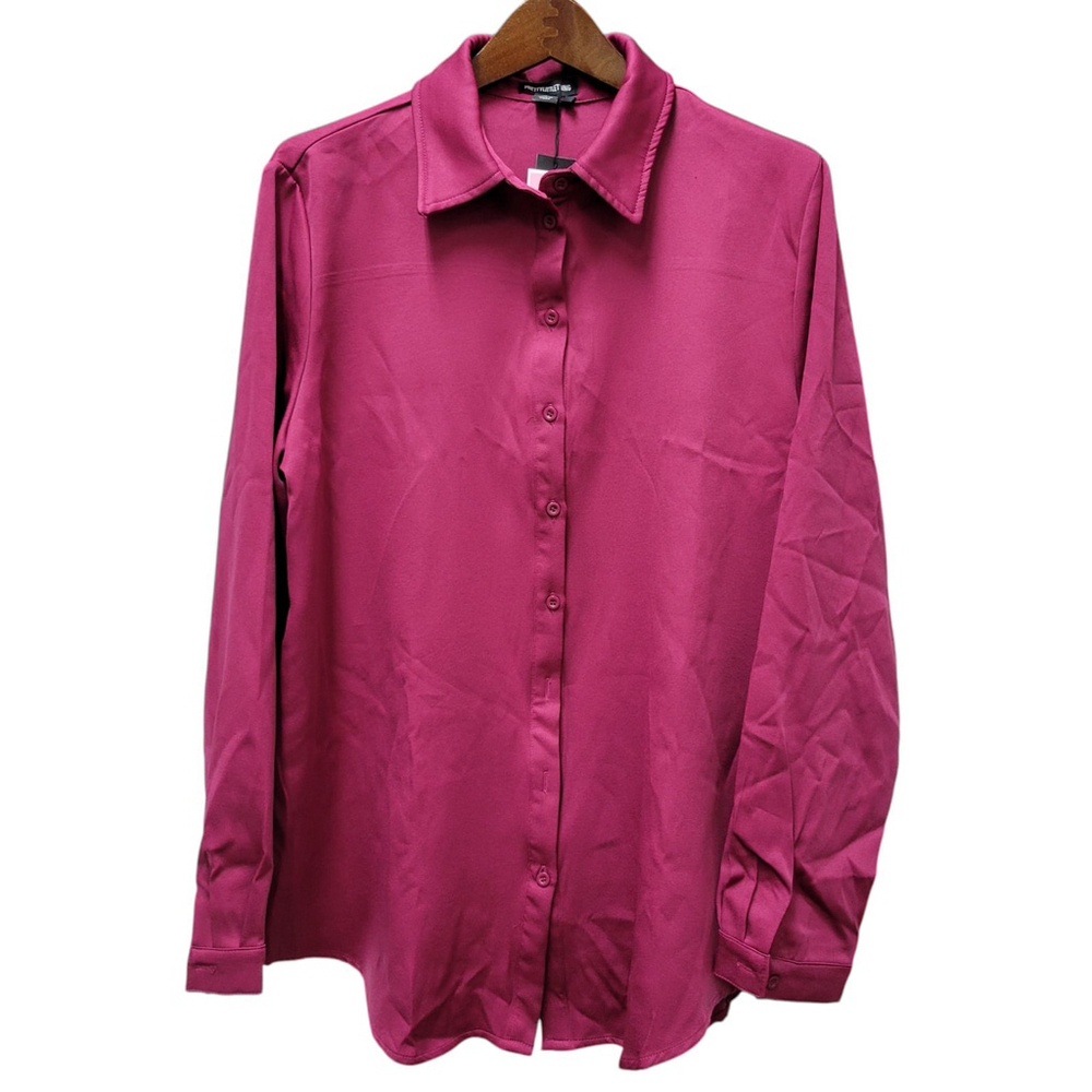 Pretty Little Things Plum Long Sleeves Oversized Shirt Top Size 12 Women's NWT